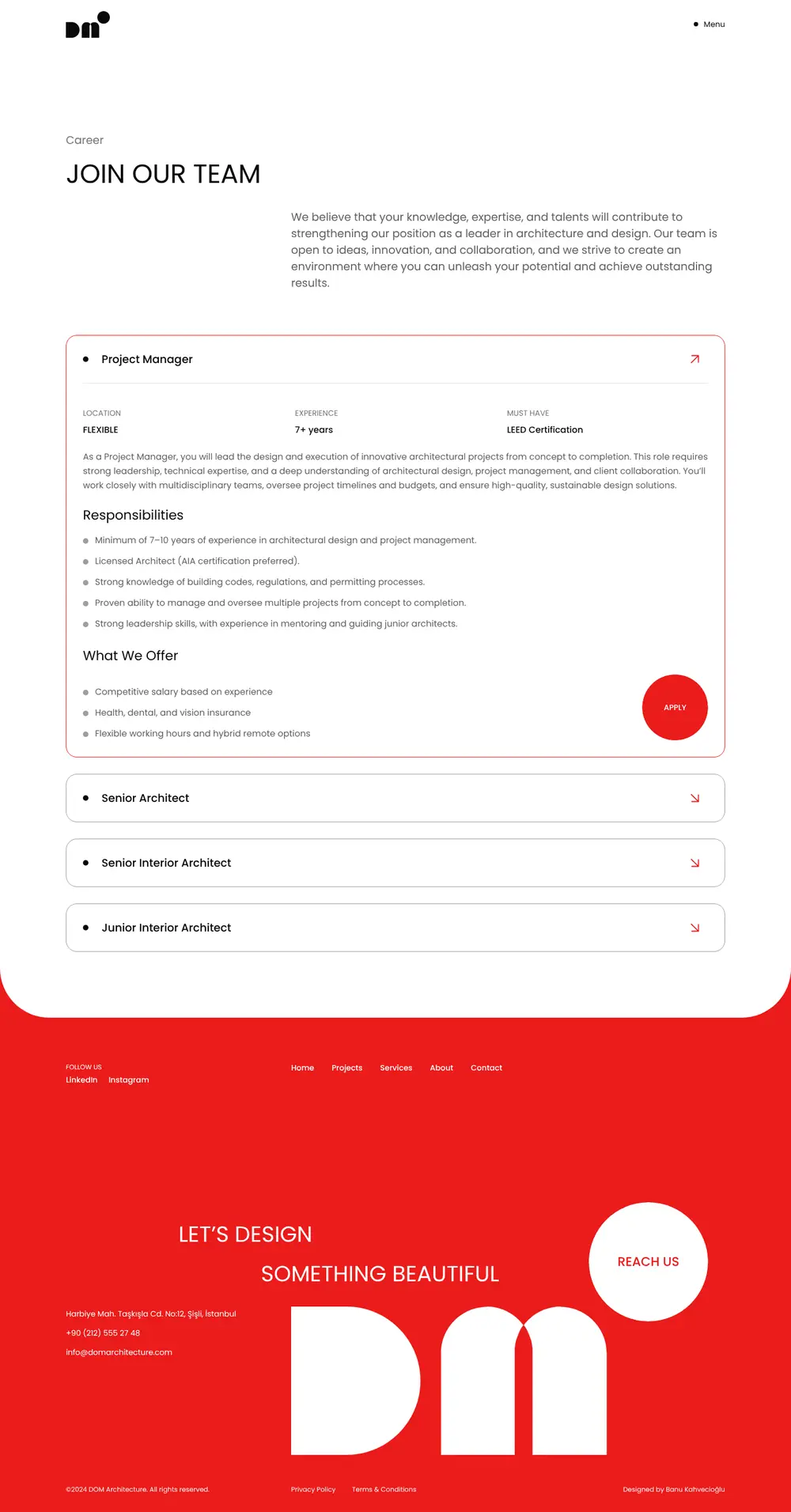 Join our team page with open roles in an accordion